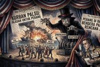 Ilustrasi AS Menciptakan Perang di Bawah Bendera Palsu (False Flag). (Foto ilustrasi AI)