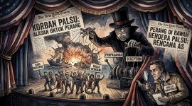 Ilustrasi AS Menciptakan Perang di Bawah Bendera Palsu (False Flag). (Foto ilustrasi AI)