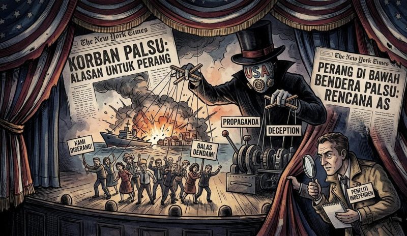 Ilustrasi AS Menciptakan Perang di Bawah Bendera Palsu (False Flag). (Foto ilustrasi AI)