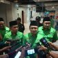 Sekjen DPP PKB Hasanuddin Wahid didampingi Wakil Ketua DPW PKB Jawa Timur Thoriqul Haq saat ditemui awak media di Fave Hotel Sidoarjo. 