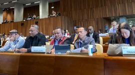 William Yani Wea Delegasi dari KSPSI AGN pada ILC 114 di Jenewa, Swiss menyuarakan kebebasan berserikat dan solidaritas untuk Rohingya. (Foto: kpsi-agn)