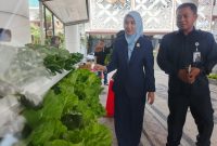 Wakil Ketua IV DPRD Jawa Timur Sri Wahyuni saat meninjau deretan tanaman hidroponik yang tumbuh subur di depan ruang Fraksi PDI Perjuangan DPRD Jatim.