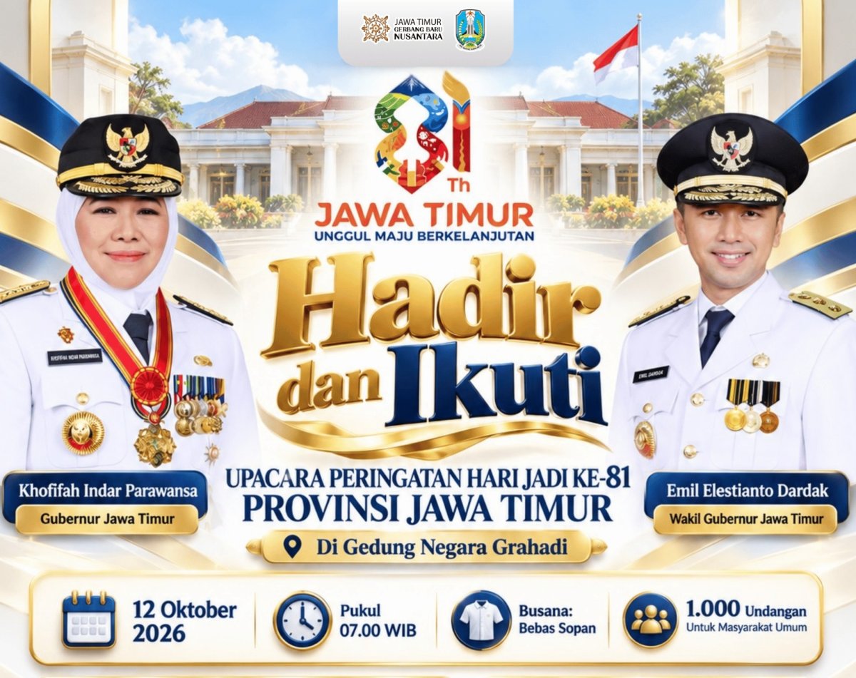 Gubernur Khofifah Apresiasi Antusiasme Warga, 500 Kuota Upacara Hari Jadi ke-81 Jatim Ludes 31 Detik. (Dok.Humas Pemprov)